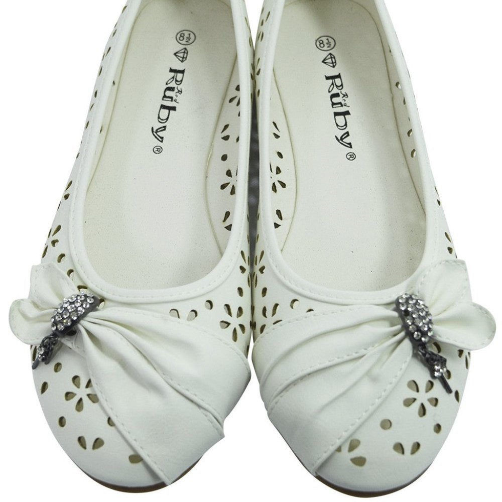 Summer Wedding White Faux Leather Floral Cutout Round Toe Ballet Flats